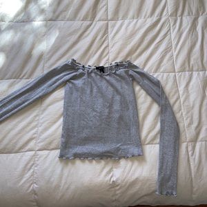 Grey off the shoulder long sleeve ruffled